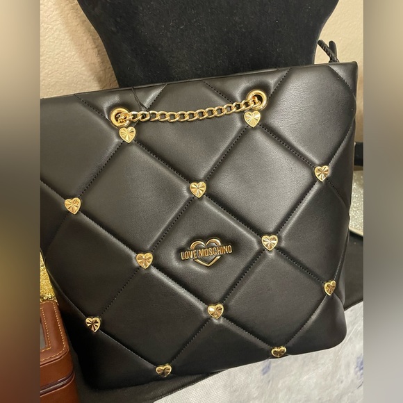 🖤Gorgeous NWT Love Moschino Black PU Black & Gold Bag - Picture 3 of 13